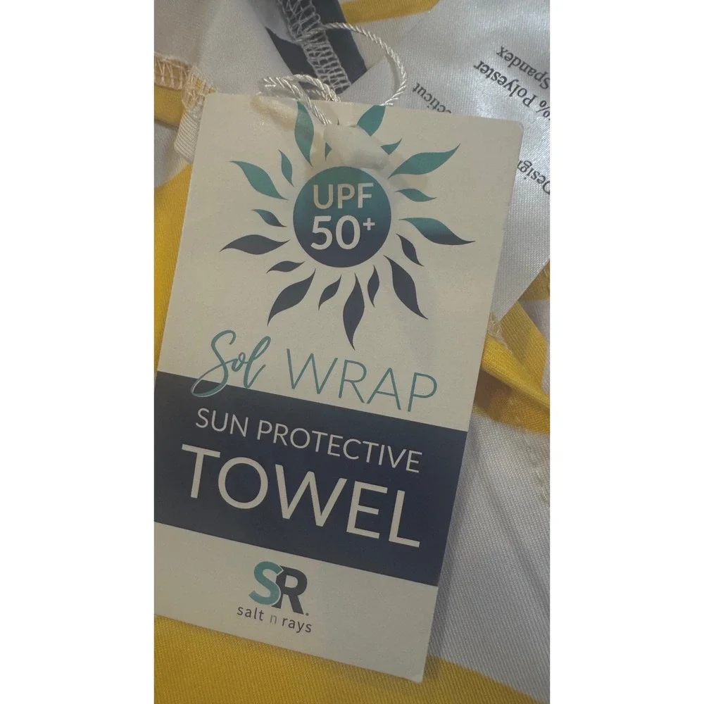 Salt N Rays Sol Wrap Sun Protective Towel UPF50Yellow Navy Umbrella Print 58x35